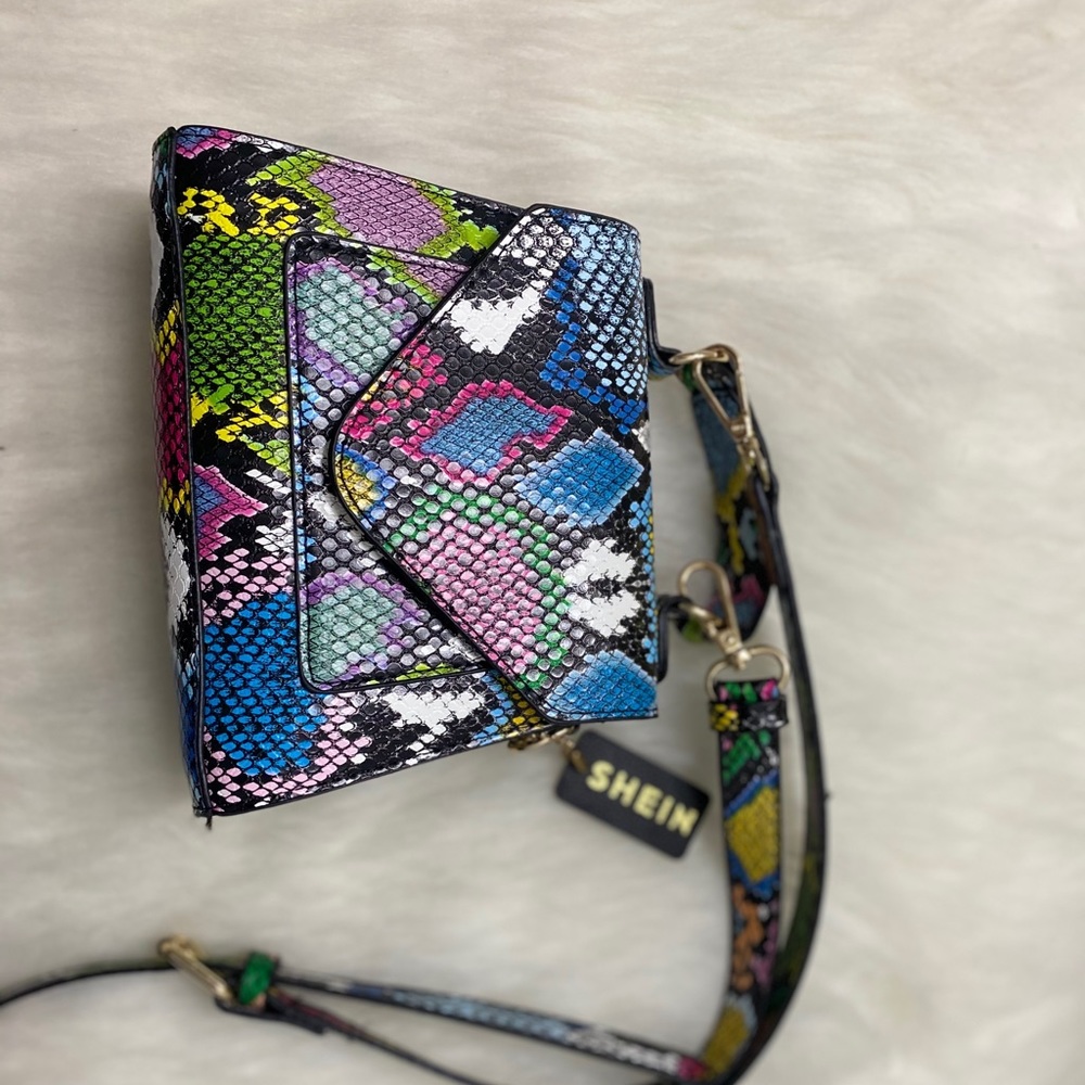 multicolor snake print detachable crossbody bag